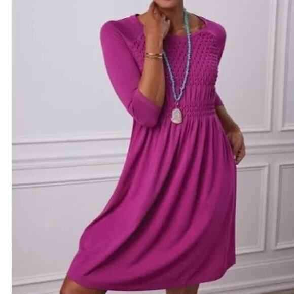 Soft Surroundings Dresses & Skirts - NWT Soft Surroundings Women's Sylvie Smocked Fit & Flare Dress Fuchsia‎ Size M